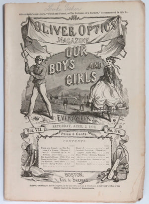 1870 USA children’s magazine Oliver’s Optics, baseball front cover