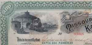 Stock Certificate Missouri Kansas & Texas Railway Company early 1900s