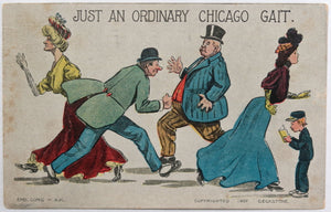 1907 USA comic postcard ‘Just an ordinary Chicago gait’