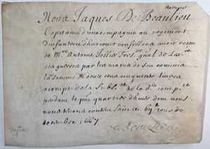 1667 quittance Capitaine de Beaulieu régiment infanterie d’Harcourt