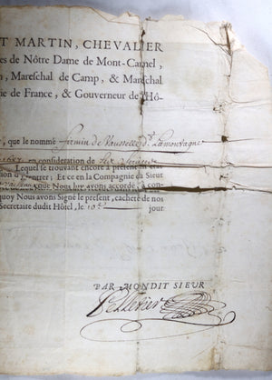 1689 certificat admission à l'Hotel des Invalides (Paris) pour Sergent
