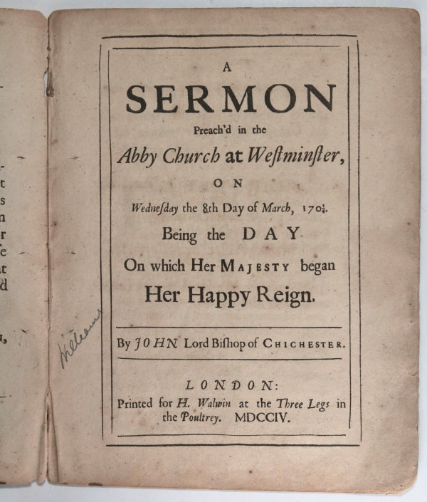 1703 pamphlet Bishop Chichester Thanksgiving sermon Westminster London
