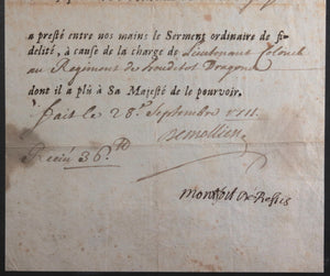 1711 serment de Beauvigny lieutenant colonel régiment Houdelot dragons