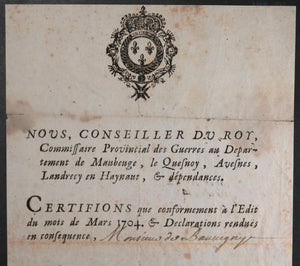 1711 serment de Beauvigny lieutenant colonel régiment Houdelot dragons