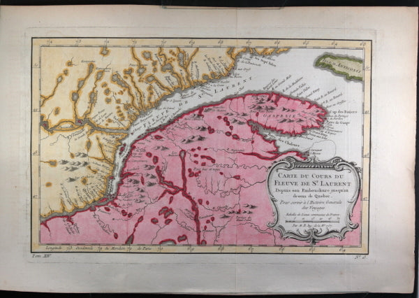1757 Bellin map Canada's St Lawrence River, Anticosti to Quebec City