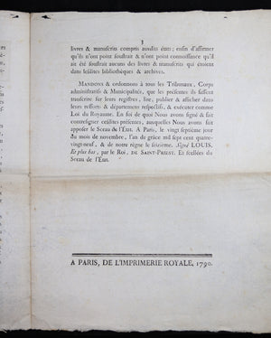 1789 Lettres Patentes du Roi sur Biens Ecclésiastiques