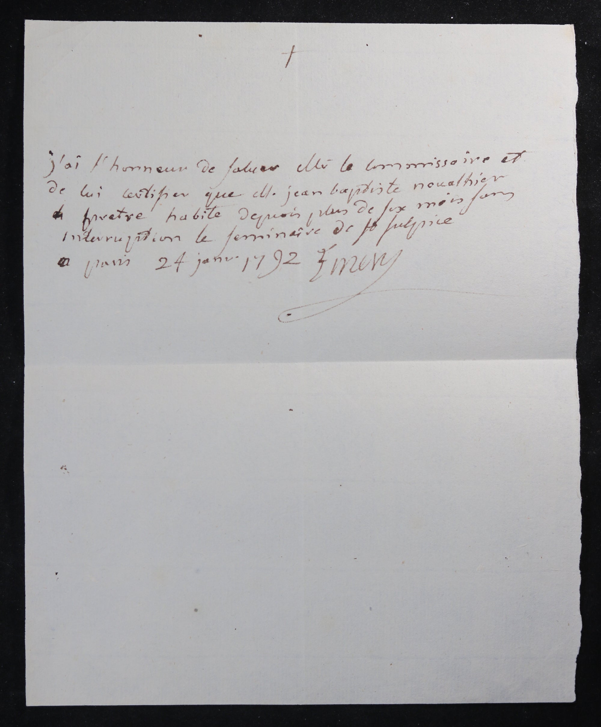 1792 billet signé par Mgr. Emery Supérieur de St. Sulpice à Paris