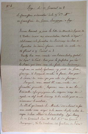 1800 Liège lettres au Commissaire des Guerres Bourgongne sur denrées