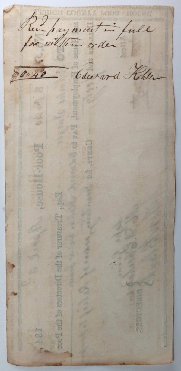 April 3rd 1848 Allentown PA Lehigh County Poor-House pauper relief