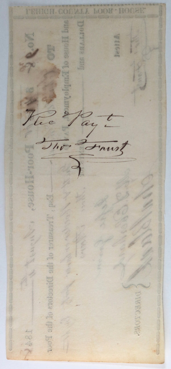 Aug. 4th 1848 Allentown PA Lehigh County Poor-House cheque: 3 steers