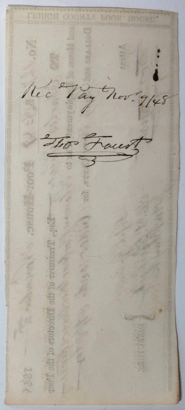 Nov 2 1848 Allentown PA Lehigh County Poor-House cheque cider & apples
