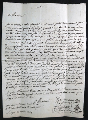 17891789 France lettre du curé de Longes (Auvergne-Rhône-Alpes) vin et blé