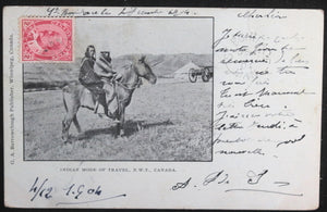 Canada 1904 postcard First Nations on horse ‘Mode of Travel N.W.T.’