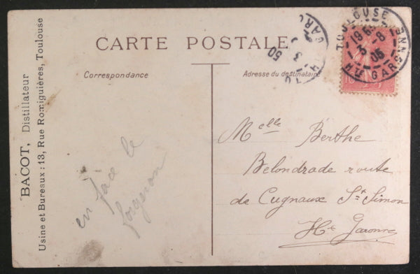 1905 France carte postale publicité pour absinthe Bacot ‘La Glycine’