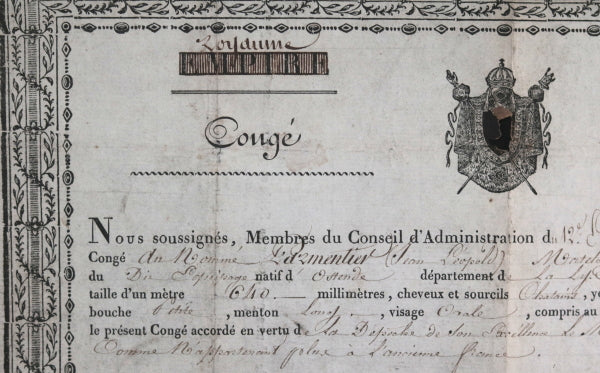 1814 France Boulogne congé absolu 12é équipage de flottille