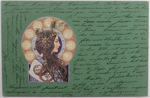 1902 Belgique carte postale Art Nouveau avec dame ornementée
