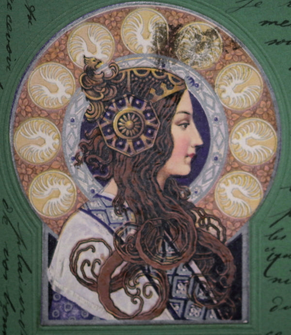 1902 Belgique carte postale Art Nouveau avec dame ornementée