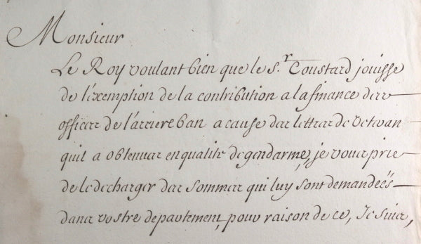 1695 lettre M. de Pontchartrain à M. de Voyer: gendarme arrière-ban