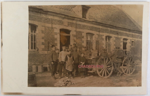 WW1-era photo postcard German military mobile field kitchen