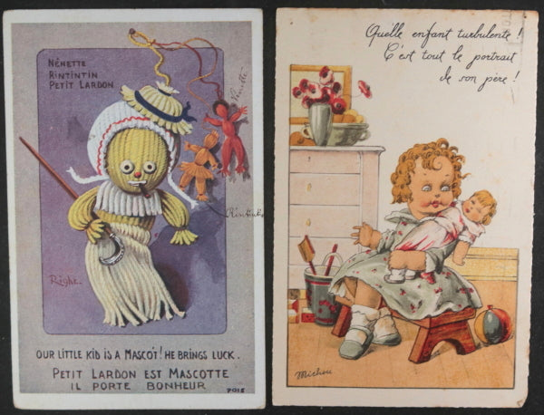 France/UK lot de 6 cartes postales comiques avec enfants c. 1918
