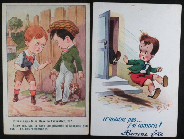 France/UK lot de 6 cartes postales comiques avec enfants c. 1918