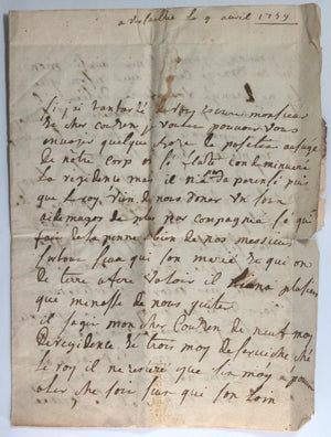 1759 lettre de Versailles à St. Sauveur, garde corps Louis XV
