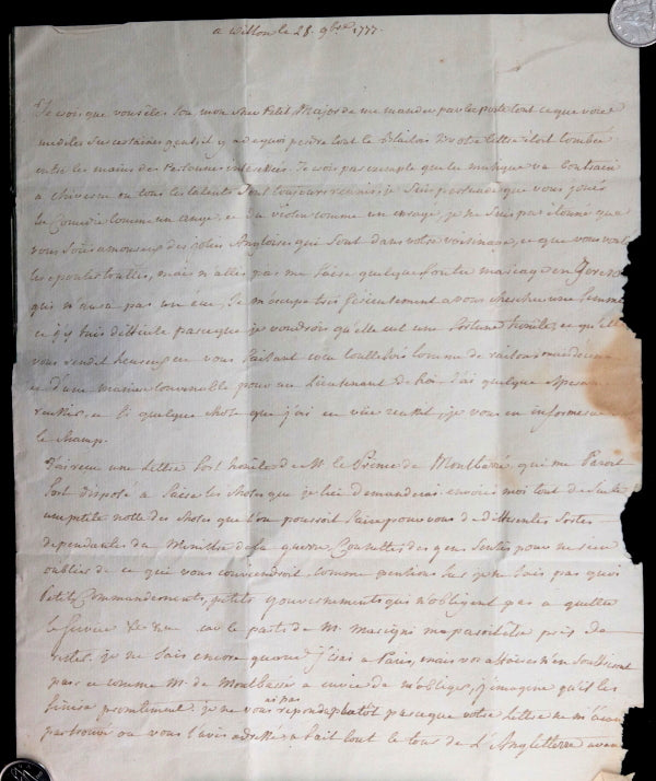 1777 Londres lettre pour Herry de Maupas major régiment Royal-Dragons