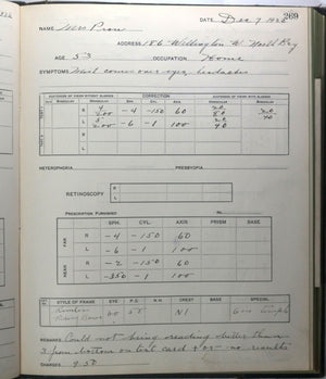 North Bay Canada 1918-1924 Dr. Guest Ophthalmic patient Record Book