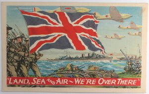 WW2 Canada patriotic postcard: army navy, and air force in action