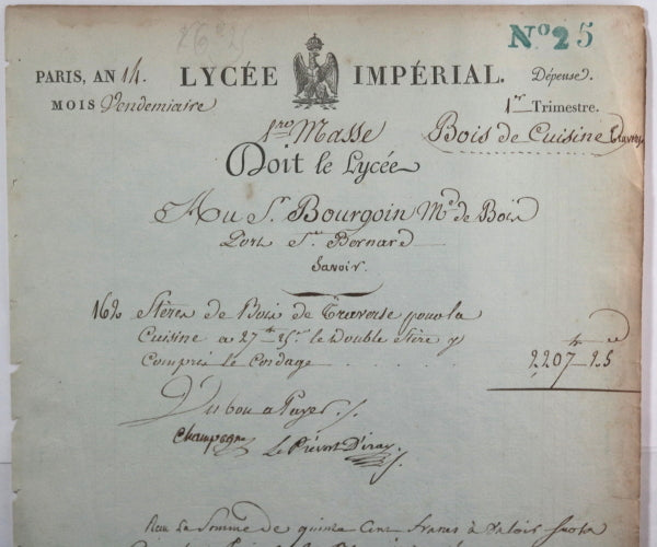 1805-06 Paris Lycée Impérial lot de 4 quittances produits et services