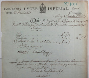 1805-06 Paris Lycée Impérial lot de 4 quittances produits et services