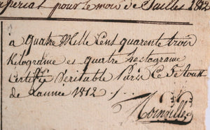 1812 Paris juillet liste et facture pour viandes fournit aux Élèves Lycée Impérial