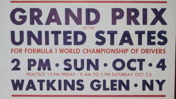 1964 poster US F1 Grand Prix car race at Watkin Glens NY