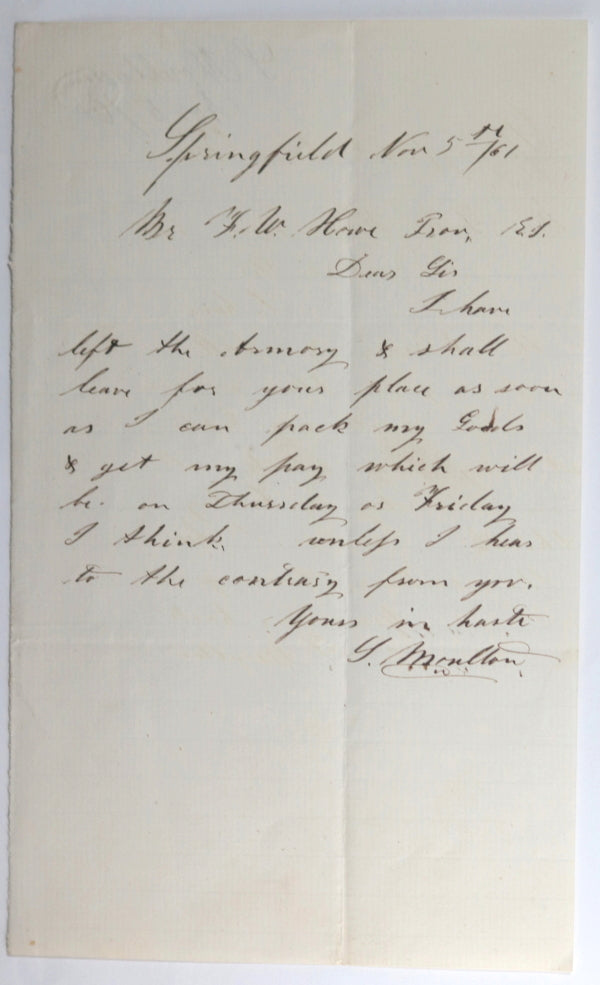 Springfield Ma Letter 1861 USA Civil War 2 letters Springfield Armory to Providence Tool ...