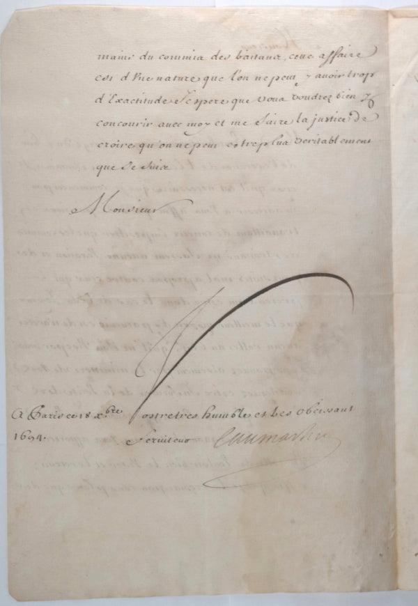 1694 Paris lettre de Caumartin intendant des finances Louis XIV
