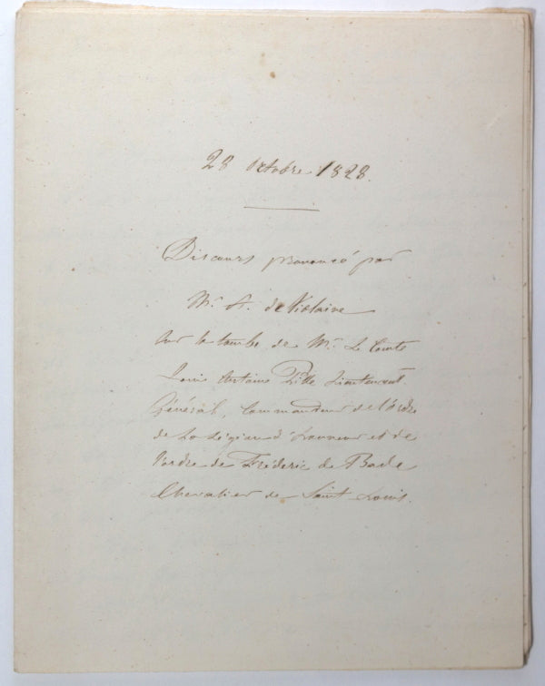 1828 Soissons discours prononcé sur tombe Comte Louis Antoine Pille