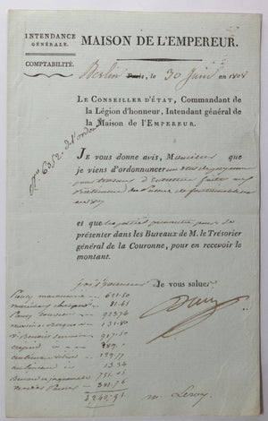 1808 Maison de L’Empéreur, états paiement travaux à Fontainebleau