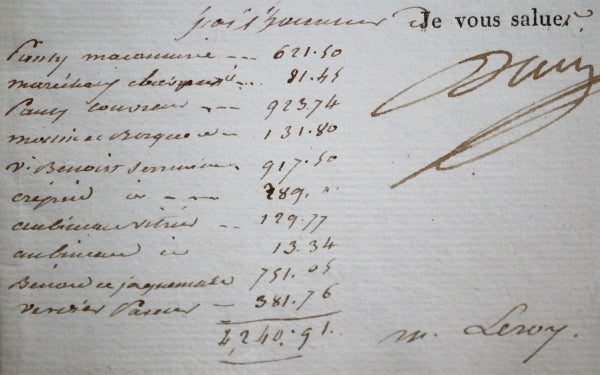 1808 Maison de L’Empéreur, états paiement travaux à Fontainebleau