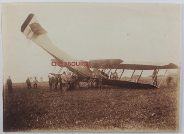 1916 Guerre 14-18 France photo d’un avion biplan français capoté