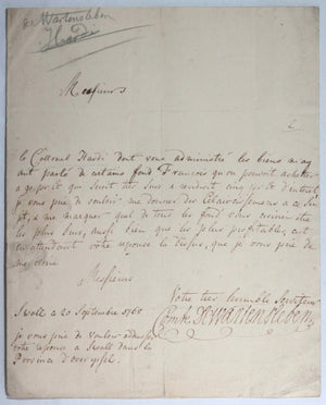 1765 lettre du Comte de Wartensleben au sujet d’investissement