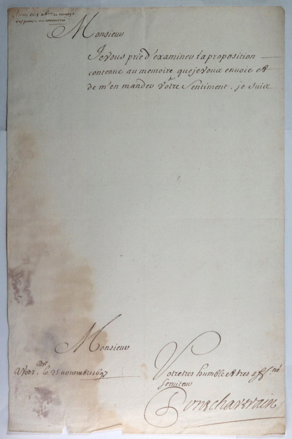 1697 Versailles lettre M. de Pontchartrain proposition dans un mémoire