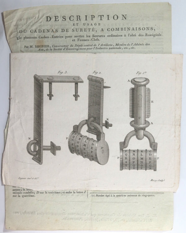 Paris France début 19e deux prospectus, cadenas et lampe mécanique