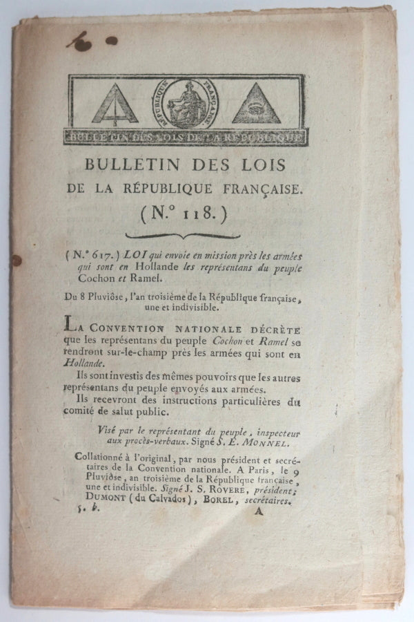 1795 Bulletin des Lois de la République Française No. 118