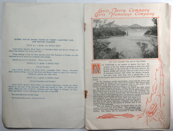 Late 1920s Quebec tourist brochure Levis Ferry and Tramways company