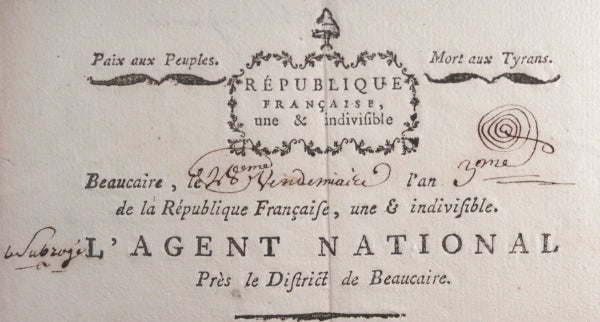 1794 Beaucaire (Gard), approvisionnement Armée de Pyrénées