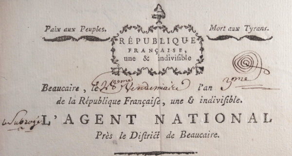 1794 Beaucaire (Gard), approvisionnement Armée de Pyrénées 1794 Beaucaire (Gard), approvisionnement Armée de Pyrénées