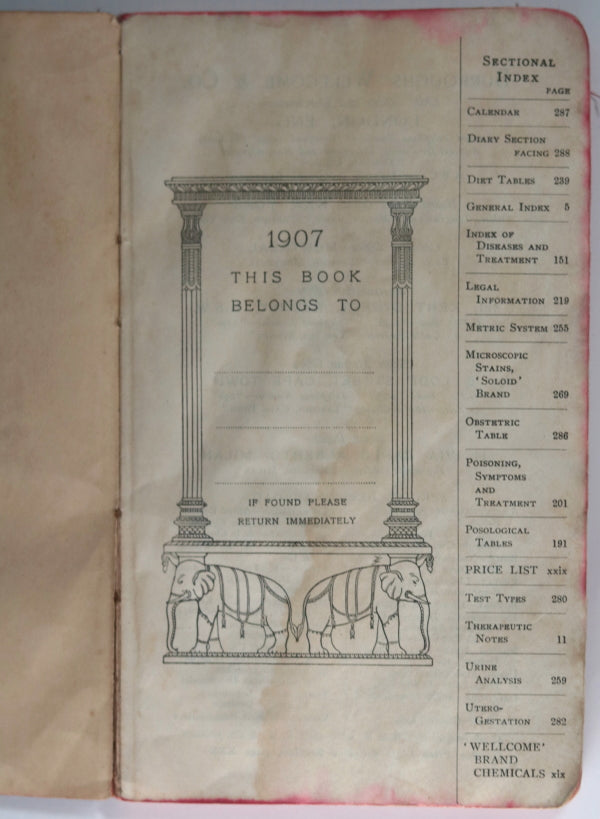 1907 Canadian edition Wellcome’s Excerpta Therapeutica medical reference