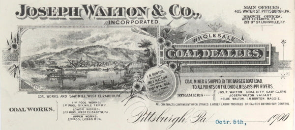 1900 USA commercial letter Walton & Co. Pennsylvania Coal Dealer 1900 USA commercial letter Walton & Co. Pennsylvania Coal Dealer