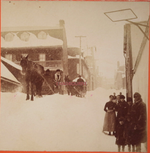 1870s Quebec stereoscopic photo sleighs in large snowbanks