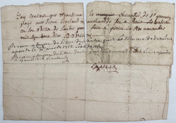1712 Paris quittance Chevalier de St. Germain
